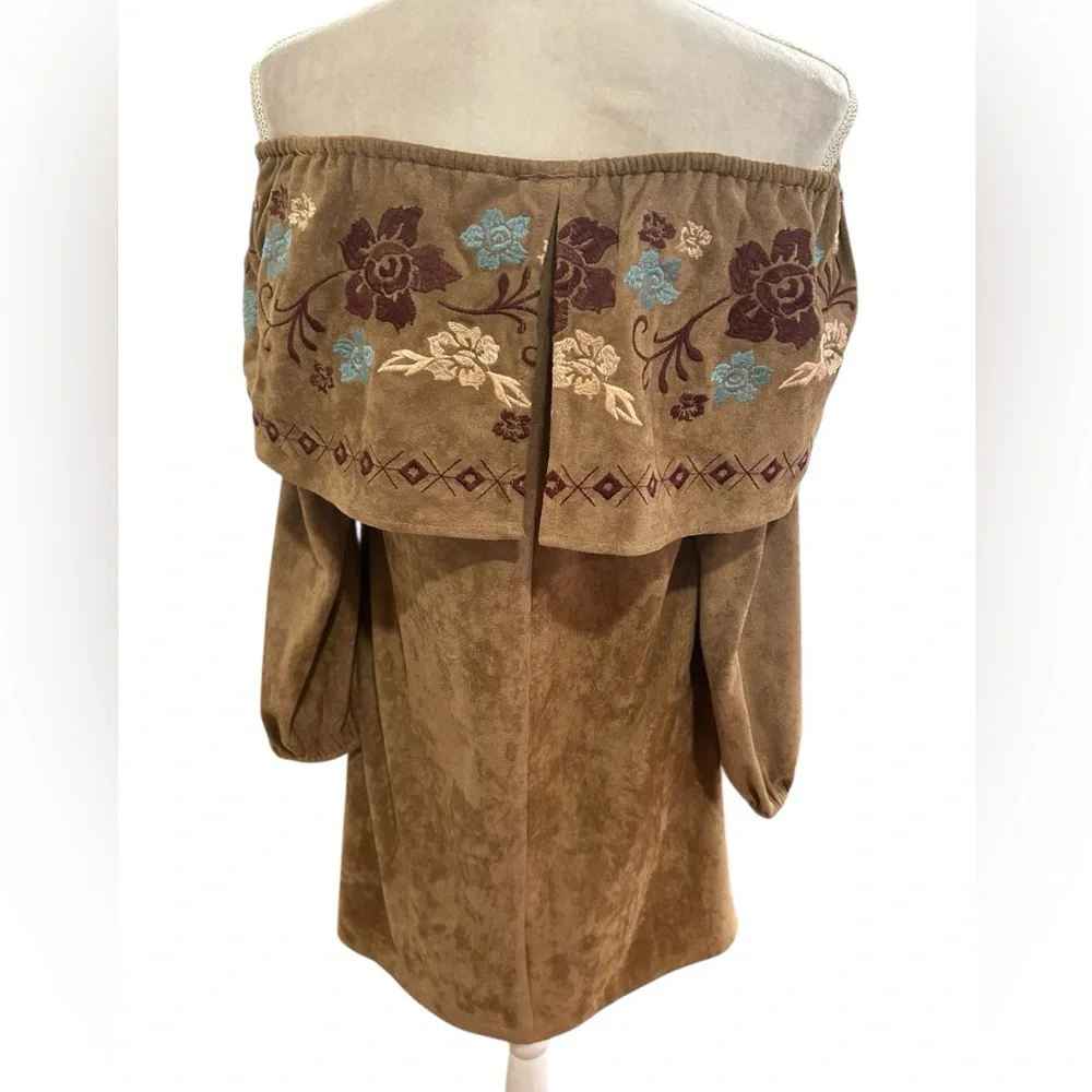 NWT Boutique Faux Suede Embroidered Mini Dress Or Long Tunic - Picture 4 of 6